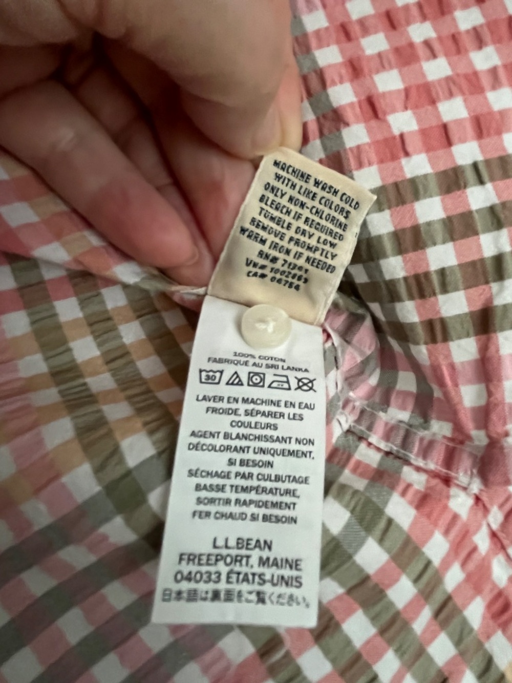 L.L. Bean Cotton Seersucker short-sleeve plaid popover shirt Sz. Med - Picture 5 of 8